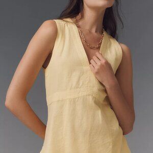 Pilcro Linen Cotton V-Neck Sleeveless Empire-Waist Top—Yellow